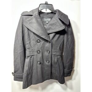 APT 9 Women's Black Wool Blend Peacoat Double Breasted Coat Jacket Size Small